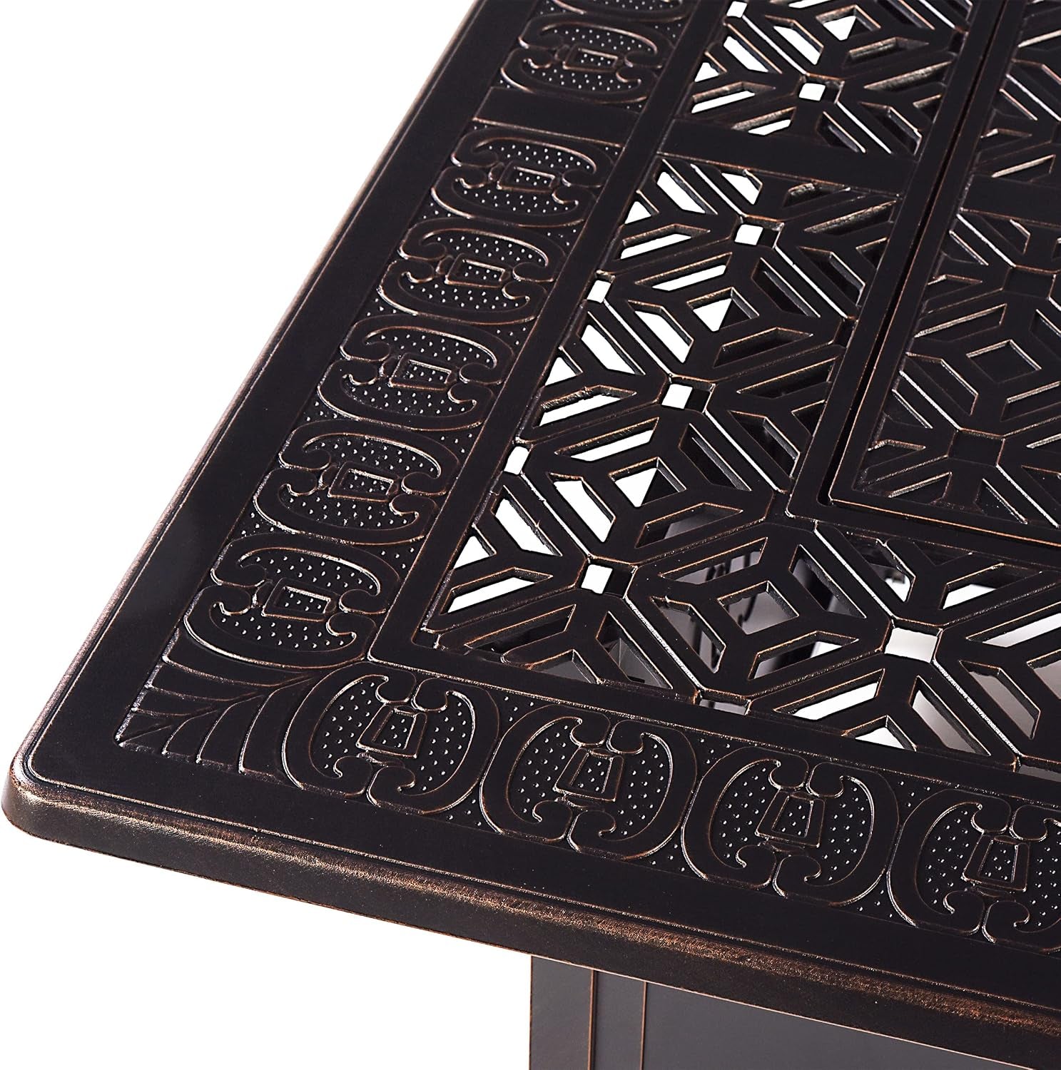 Aluminum 57,0000 BTU 42 In. Square Propane Black Fire Pit Table with Fire Beads, Lid, Propane Tank Cover and Table Fabric Covers in Copper Finish