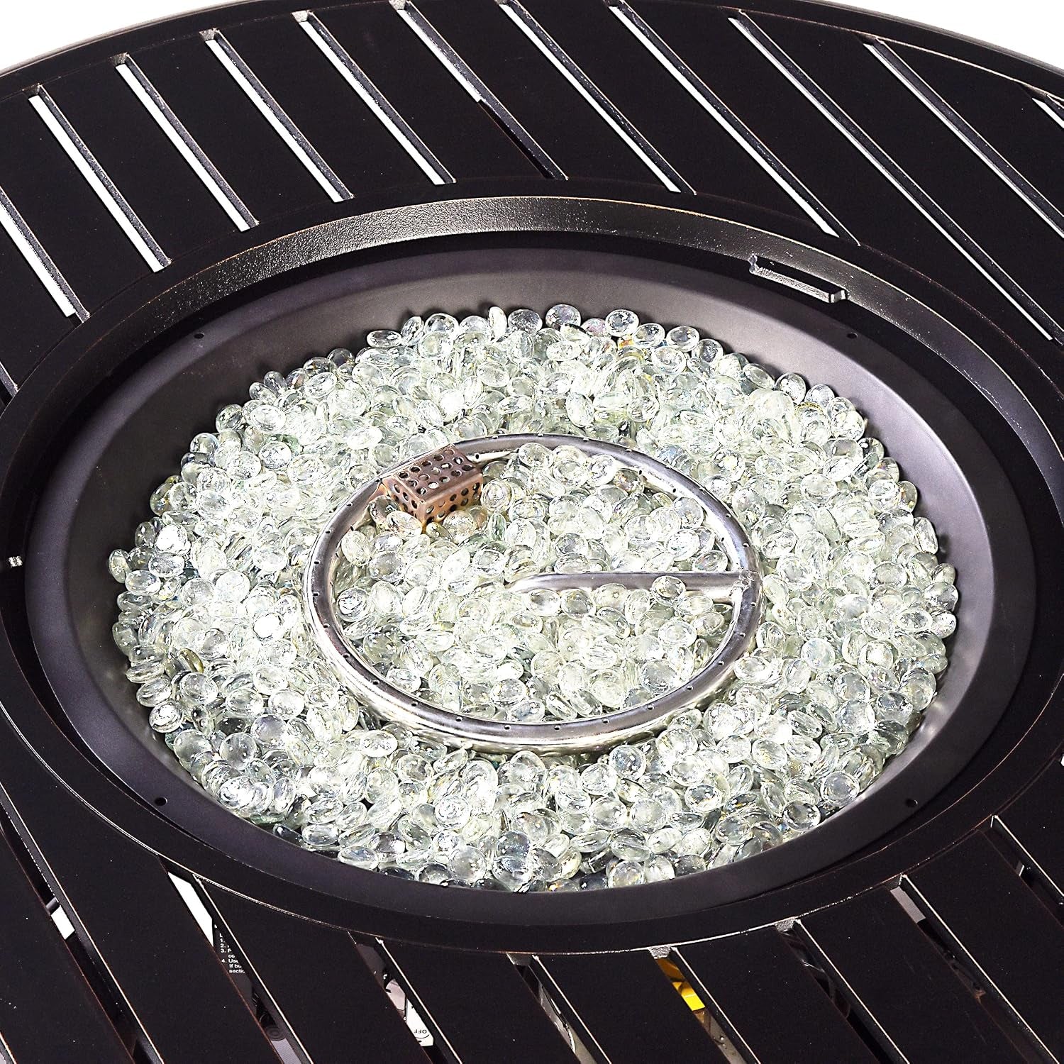 Aluminum 57,0000 BTU 44 In. round Propane Black Fire Pit Table with Fire Beads, Lid, Propane Tank Cover and Table Fabric Covers in Copper Finish
